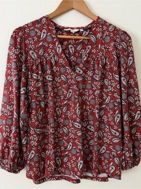 Like New ❤️ Boden Red Paisley Floral Gathered Yoke Blouse